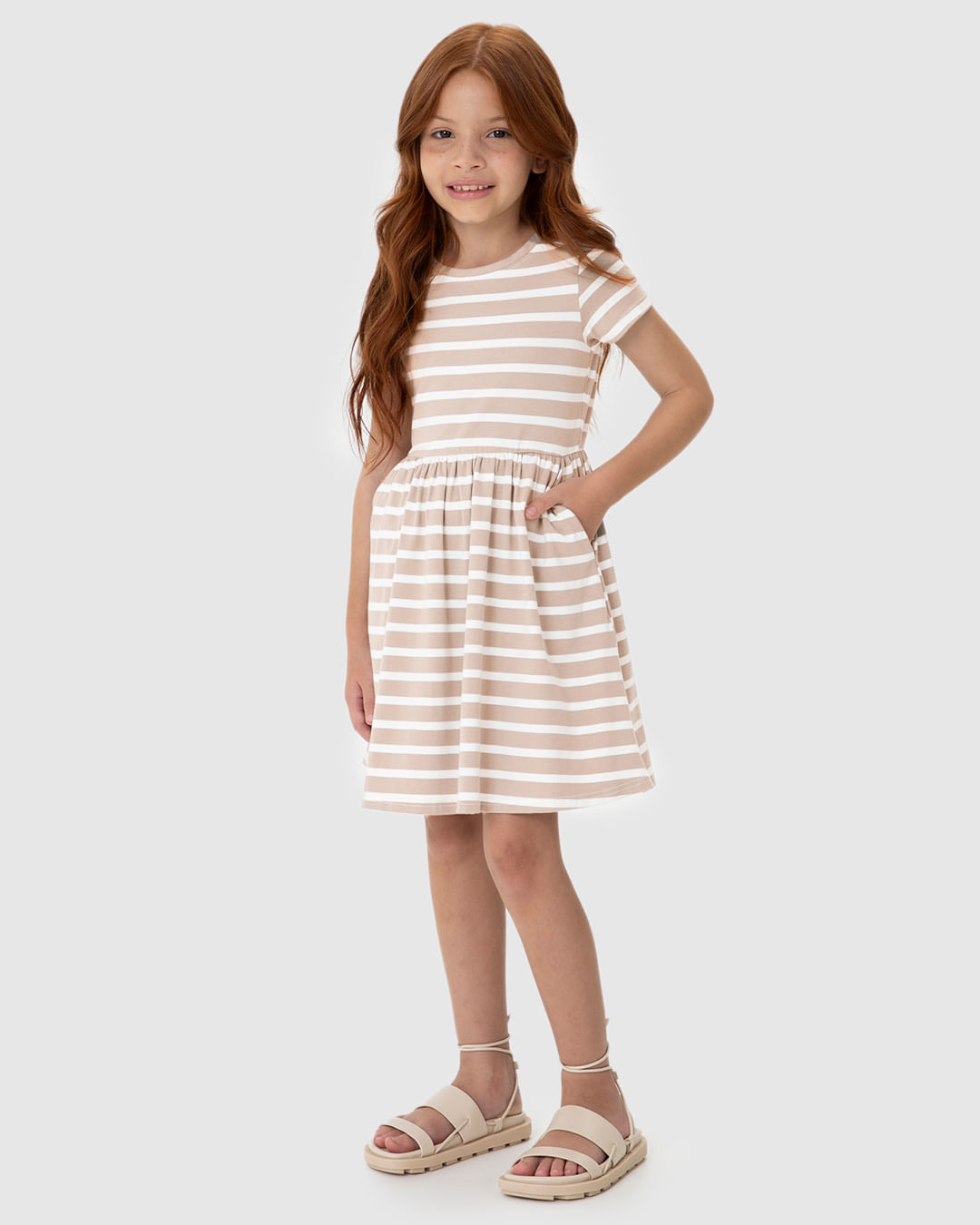 Vestido Infantil Evasê Listrado Em Malha Algodão Malwee Kids - Imagem 9