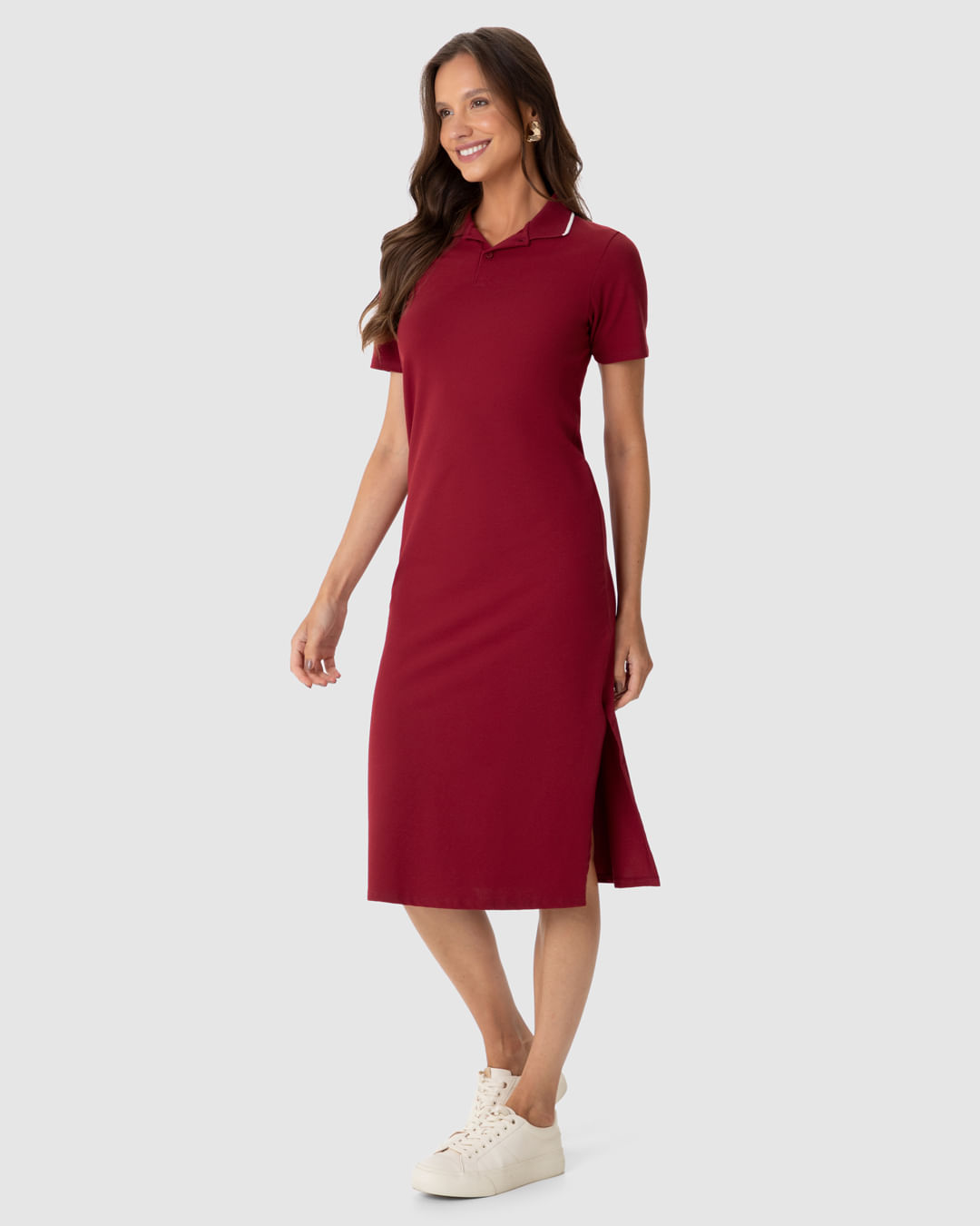 Vestido Midi Feminino Polo Fenda Lateral Em Piquet Stretch - Imagem 17