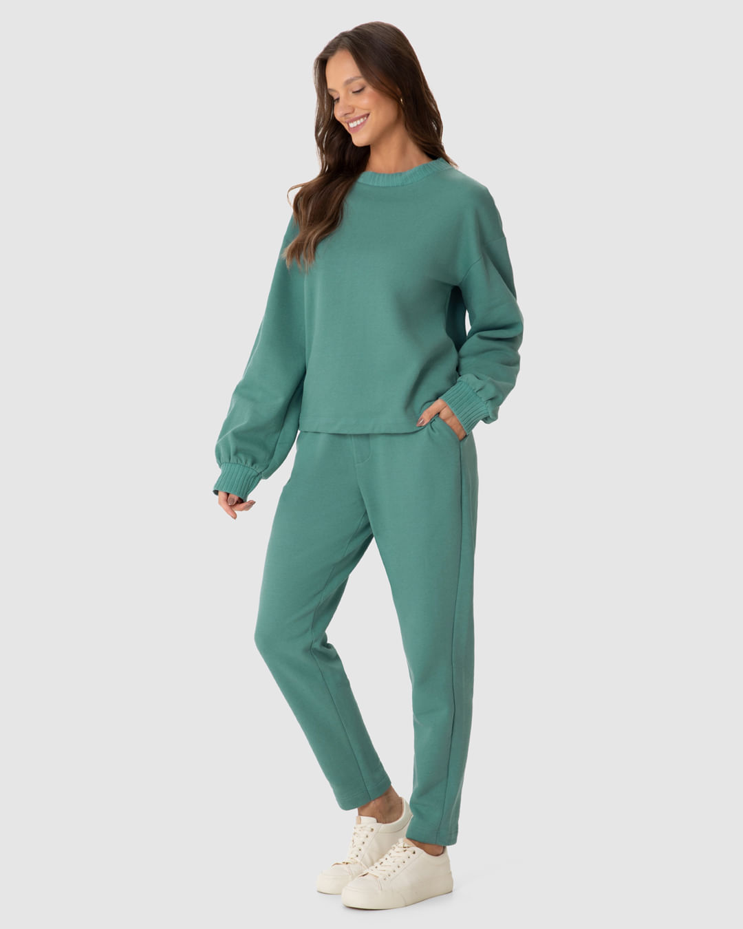 Blusão Feminino Gola Redonda Manga Longa Em Moletom Linho - Imagem 17