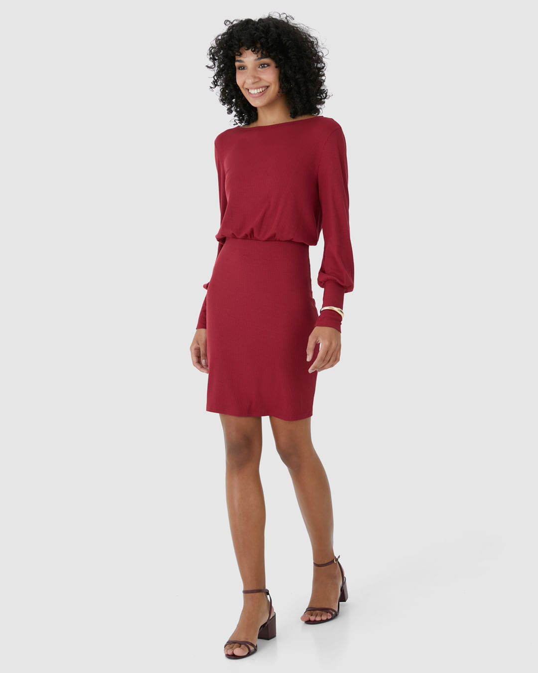 Vestido Feminino Manga Longa Em Malha Viscose Canelada - Imagem 2