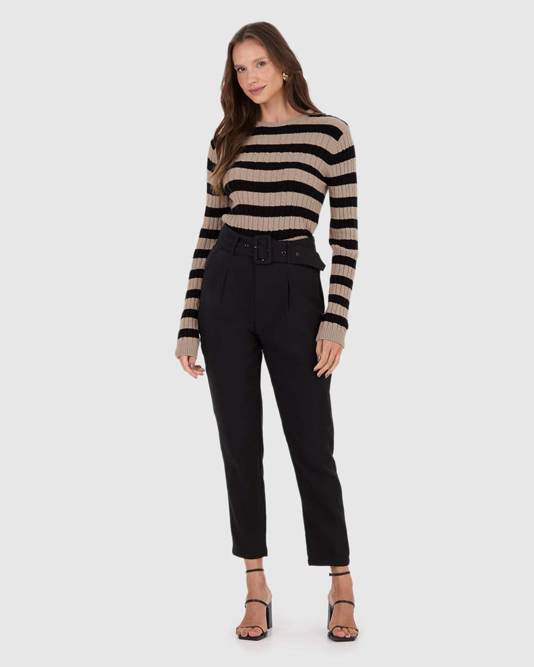 Suéter Feminino Listrado Manga Longa Em Tricô - Imagem 12