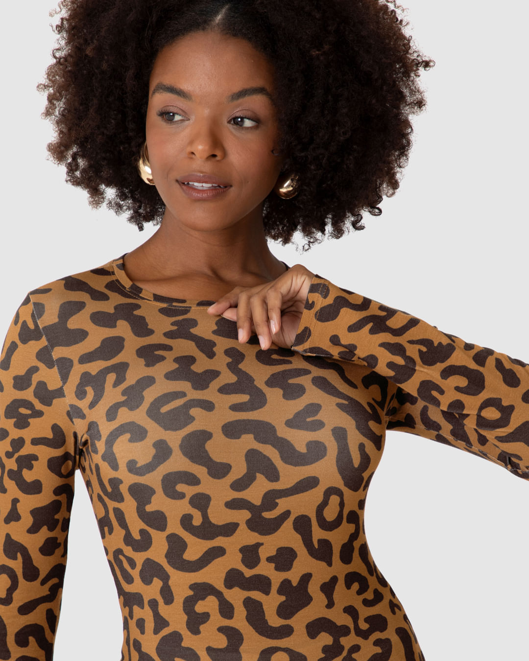 Blusa Feminina Animal Print Decote Redondo Manga Longa Em Viscose Stretch - Imagem 13