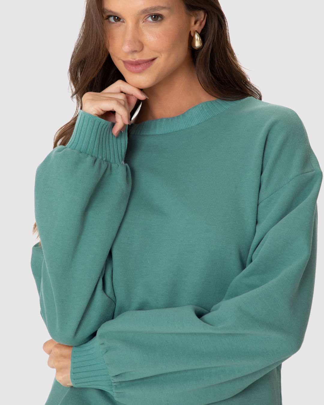 Blusão Feminino Gola Redonda Manga Longa Em Moletom Linho - Imagem 3