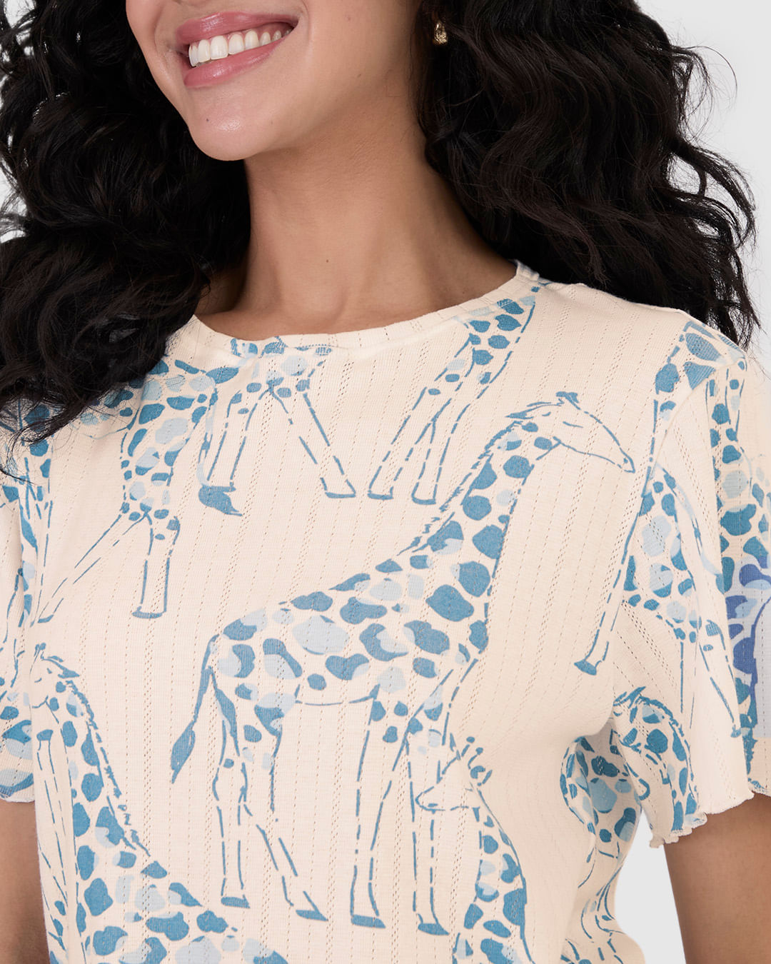 Pijama Curto Feminino Estampado Em Malha Jacquard - Imagem 3