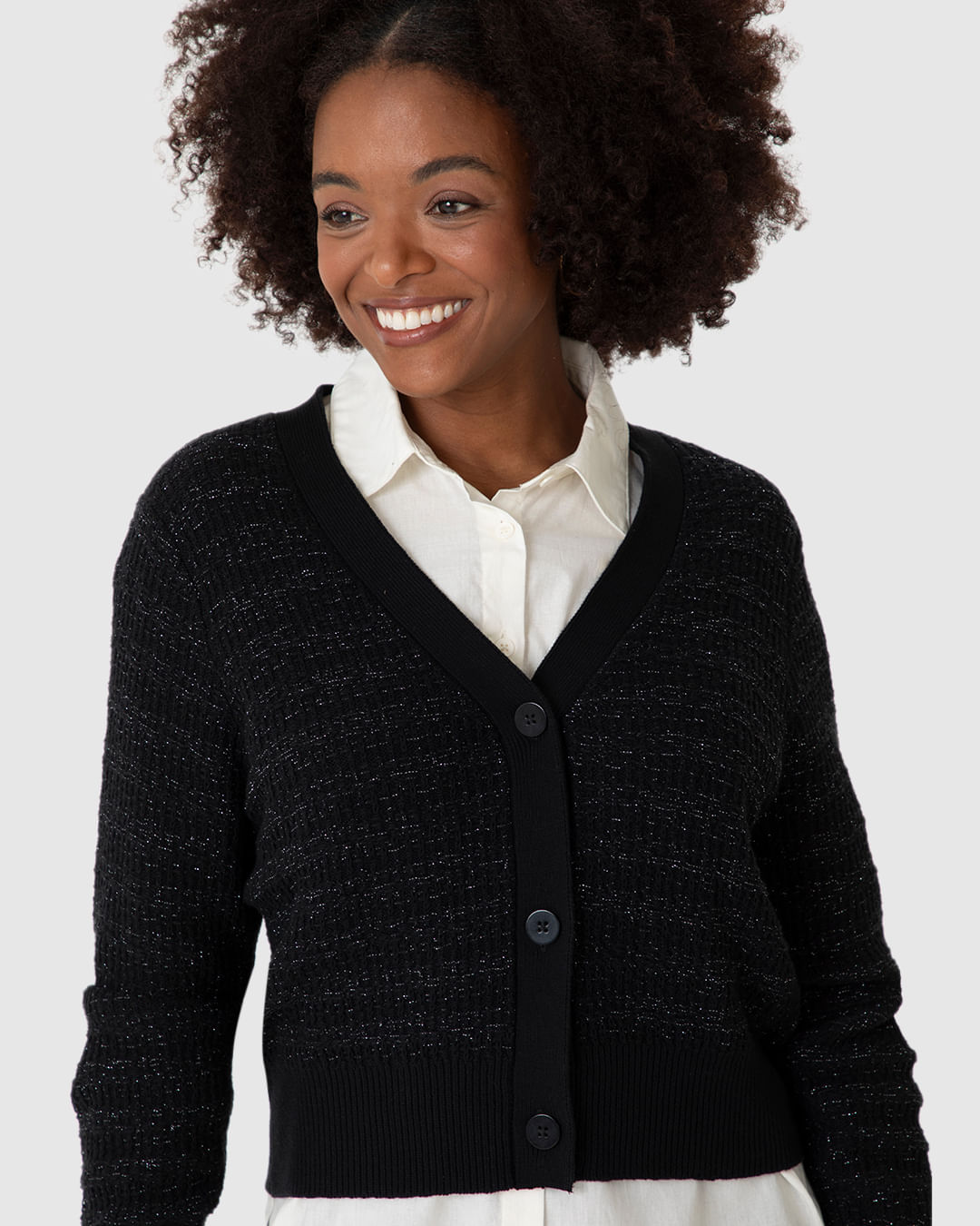 Cardigan Cropped Feminino Botões Frontais Em Tricô - Imagem 13