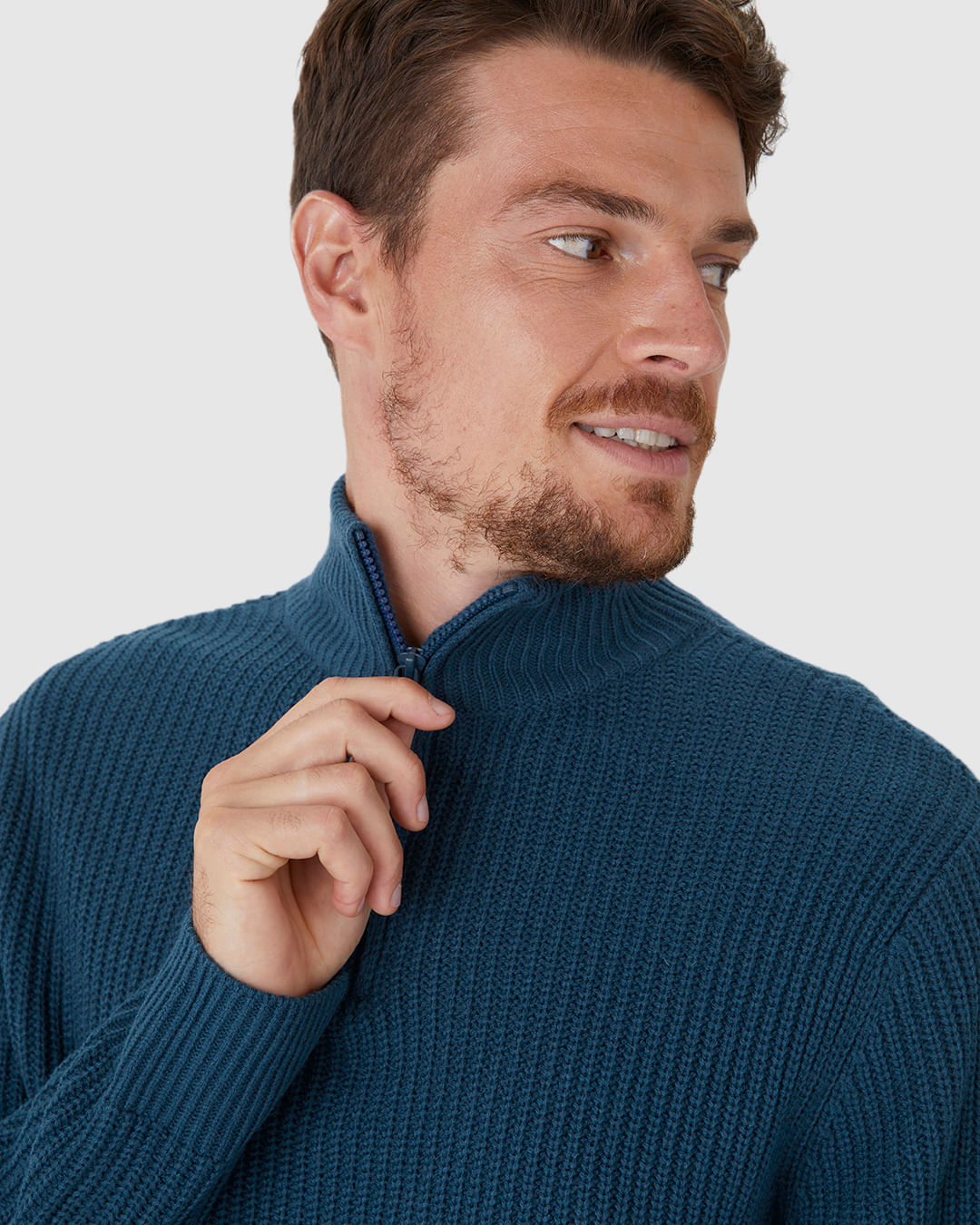 Suéter Masculino Gola Alta Fecho Zíper Em Tricô - Imagem 18