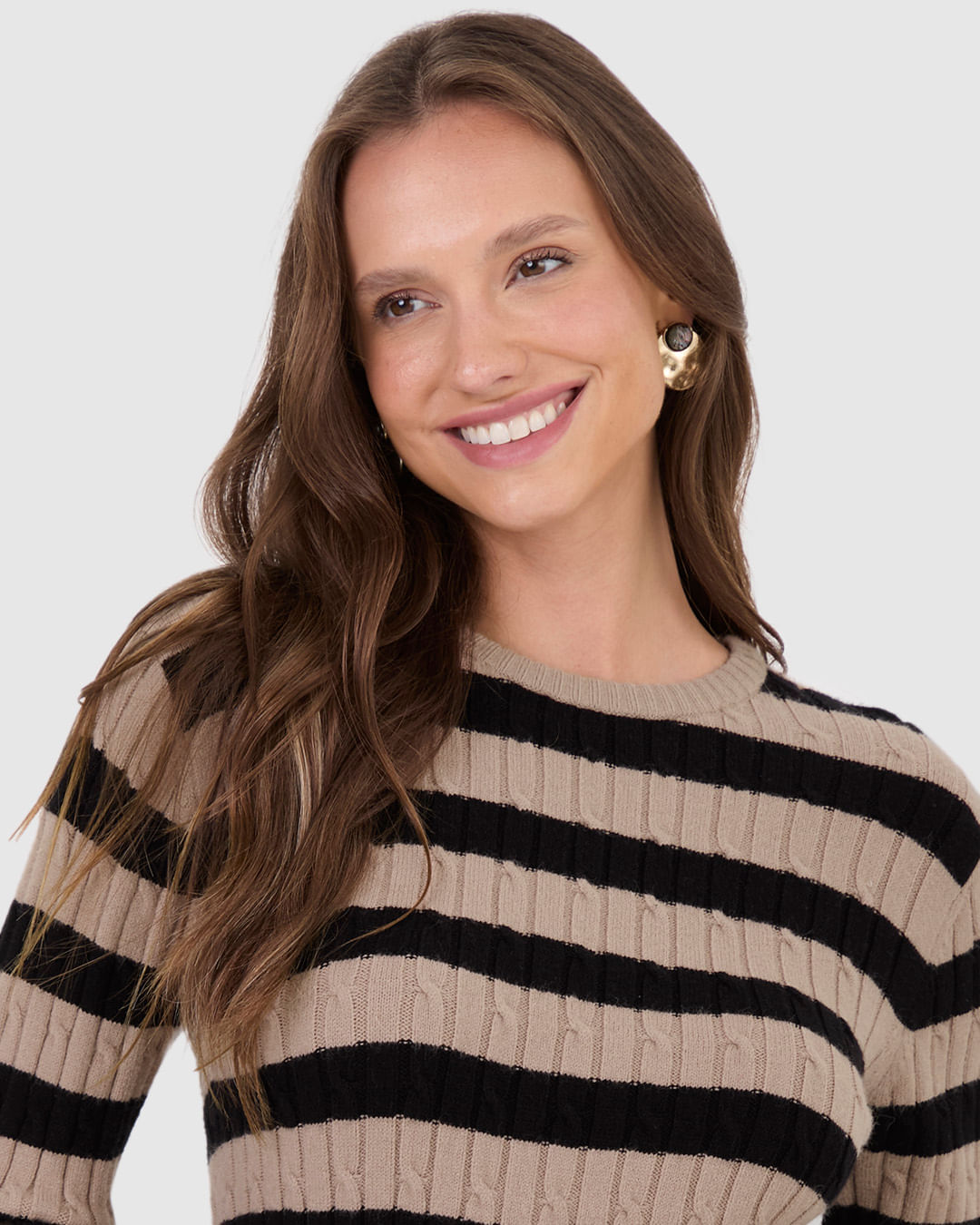 Suéter Feminino Listrado Manga Longa Em Tricô - Imagem 13