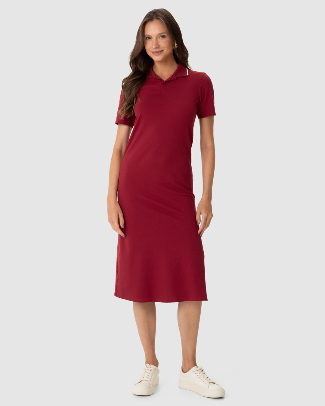 Vestido Midi Feminino Polo Fenda Lateral Em Piquet Stretch - Imagem 9