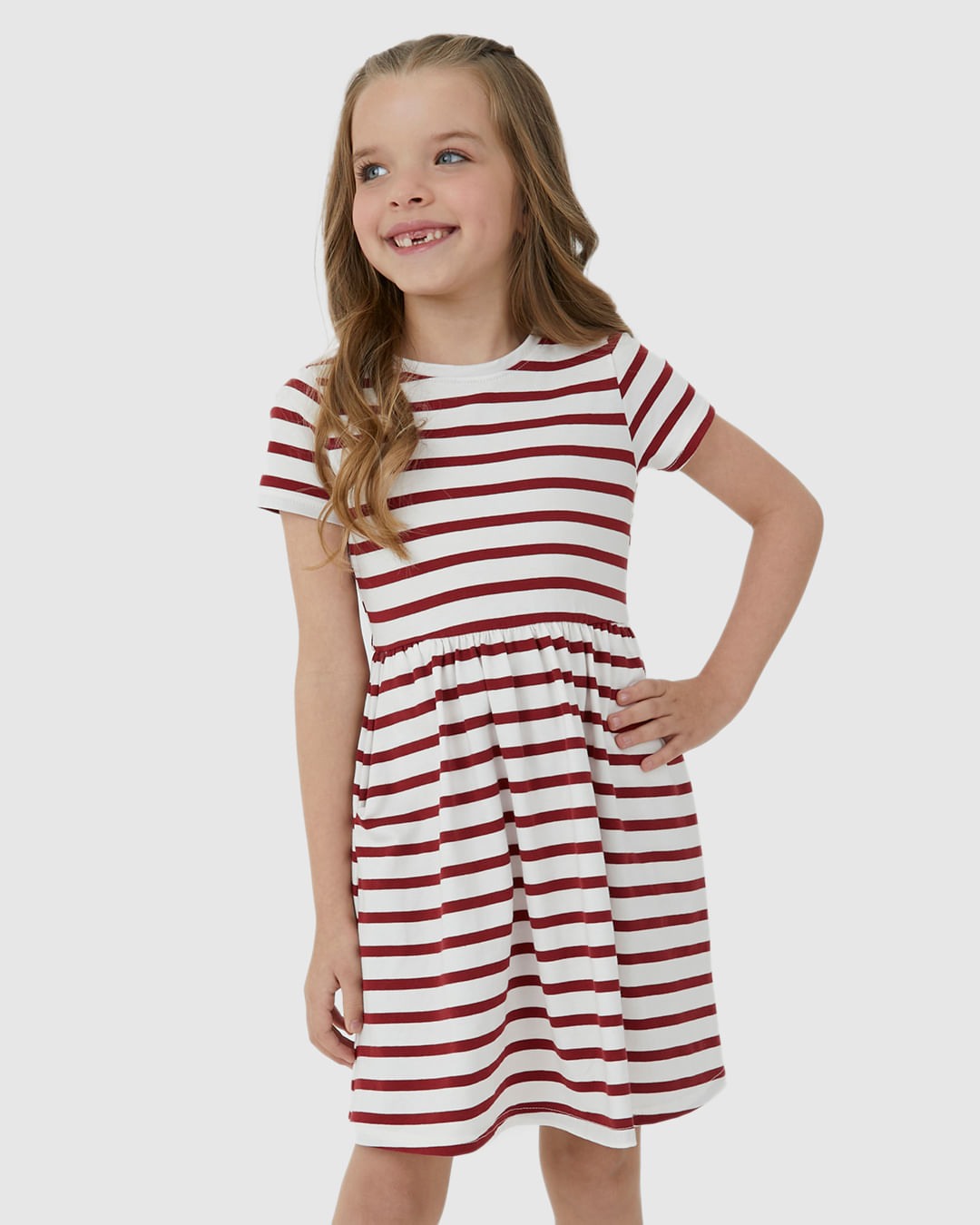 Vestido Infantil Evasê Listrado Em Malha Algodão Malwee Kids - Imagem 9