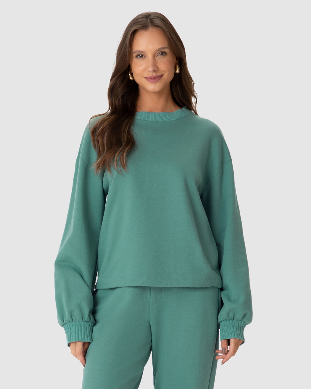 Blusão Feminino Gola Redonda Manga Longa Em Moletom Linho - Imagem 24