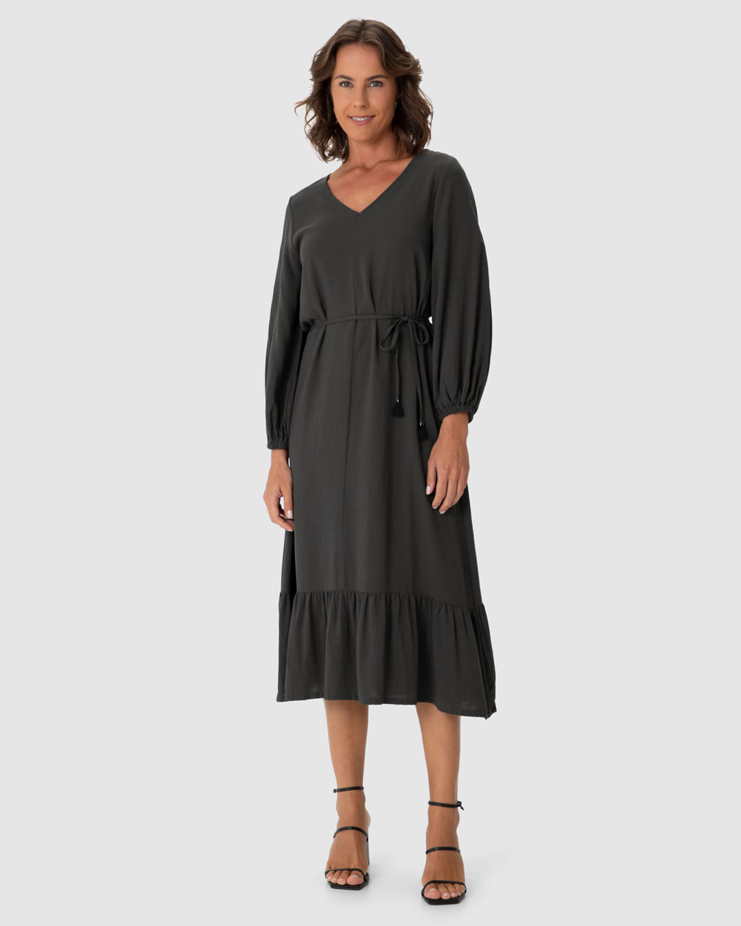 Vestido Midi Feminino Amplo Manga 7/8 Em Viscolinho - Imagem 19