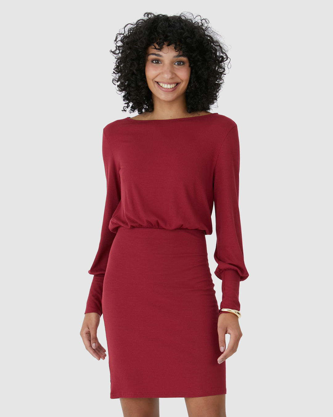 Vestido Feminino Manga Longa Em Malha Viscose Canelada - Imagem 19