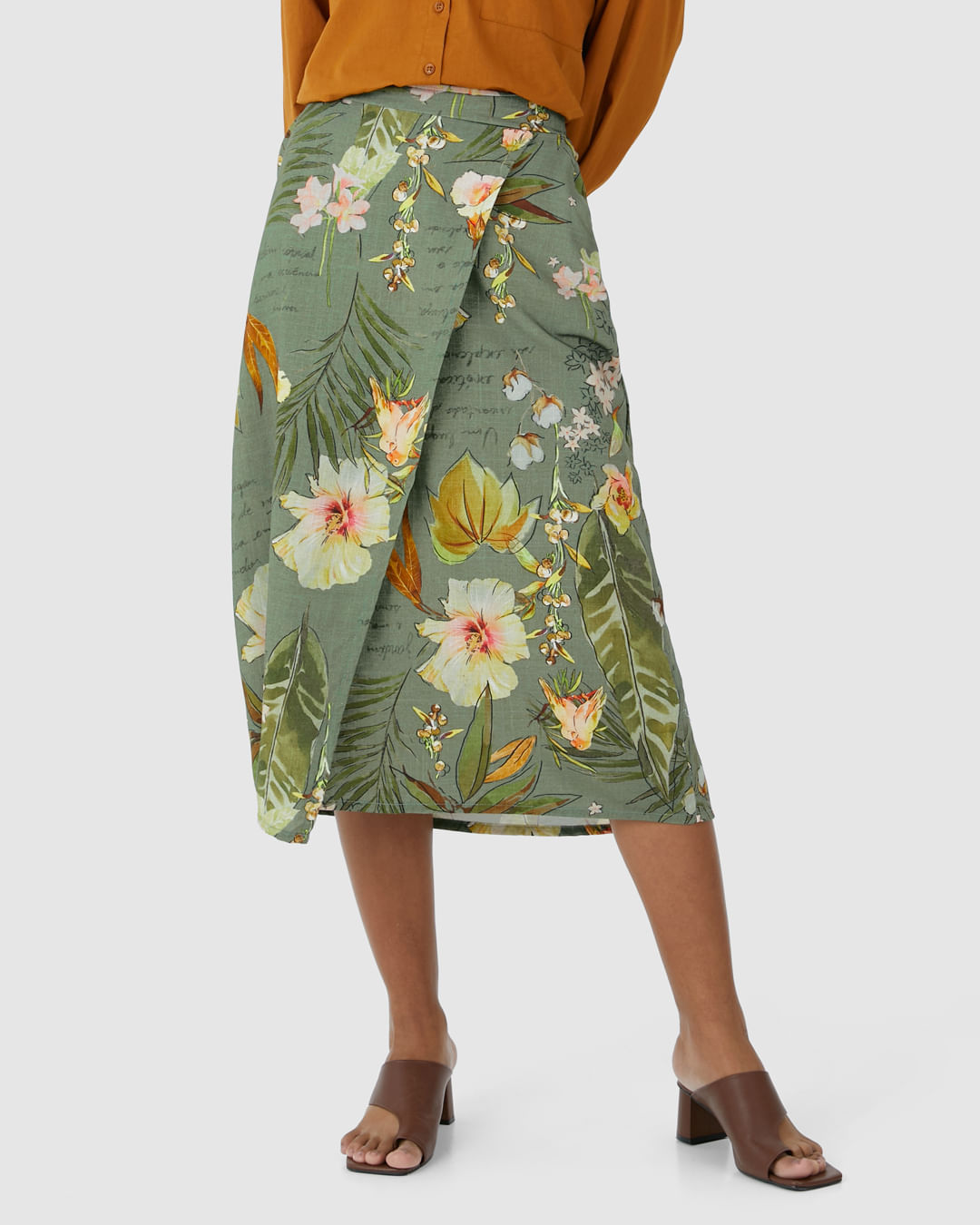 Saia Midi Feminina Assimétrica Em Viscolinho Texturizado - Imagem 9