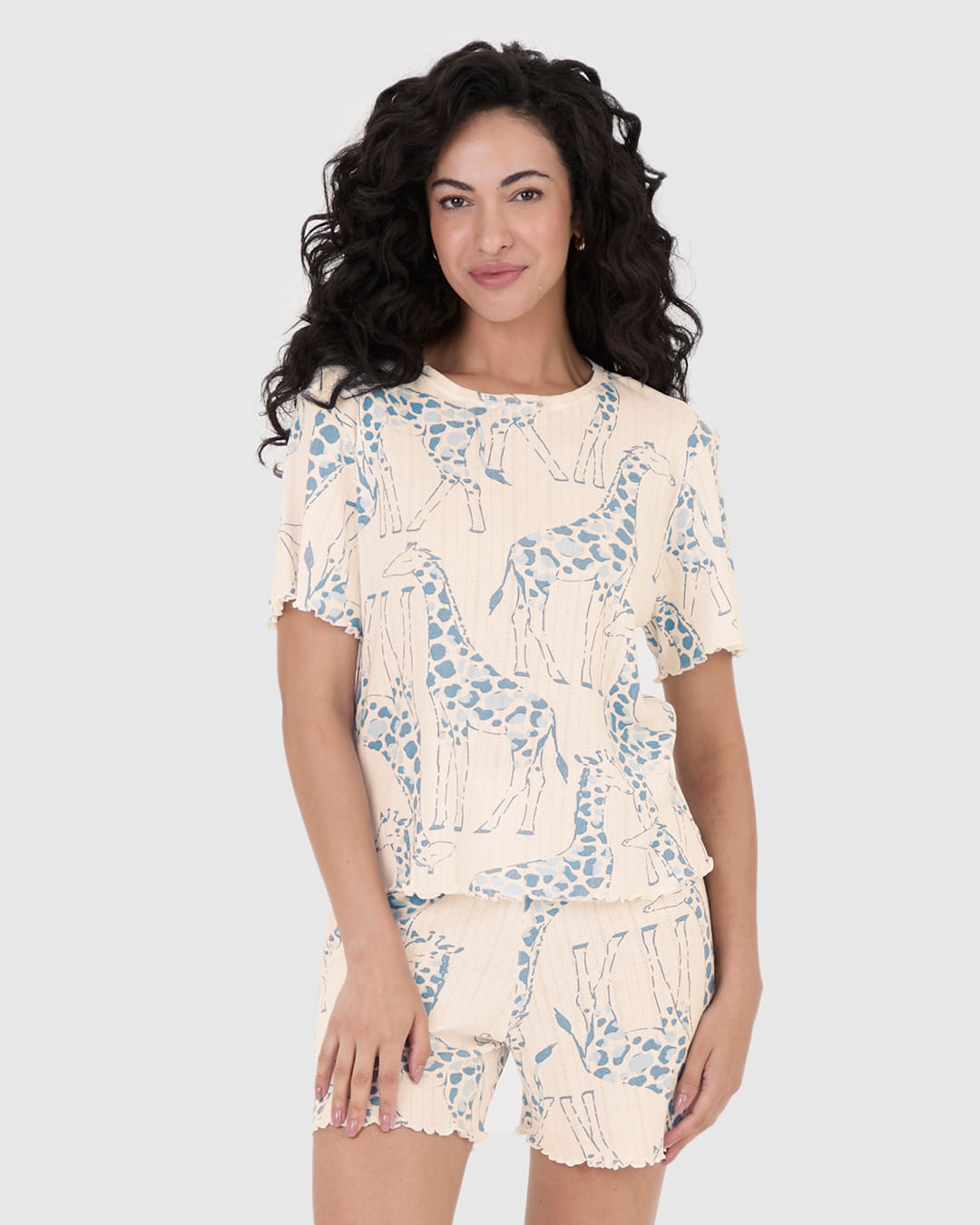 Pijama Curto Feminino Estampado Em Malha Jacquard - Imagem 4