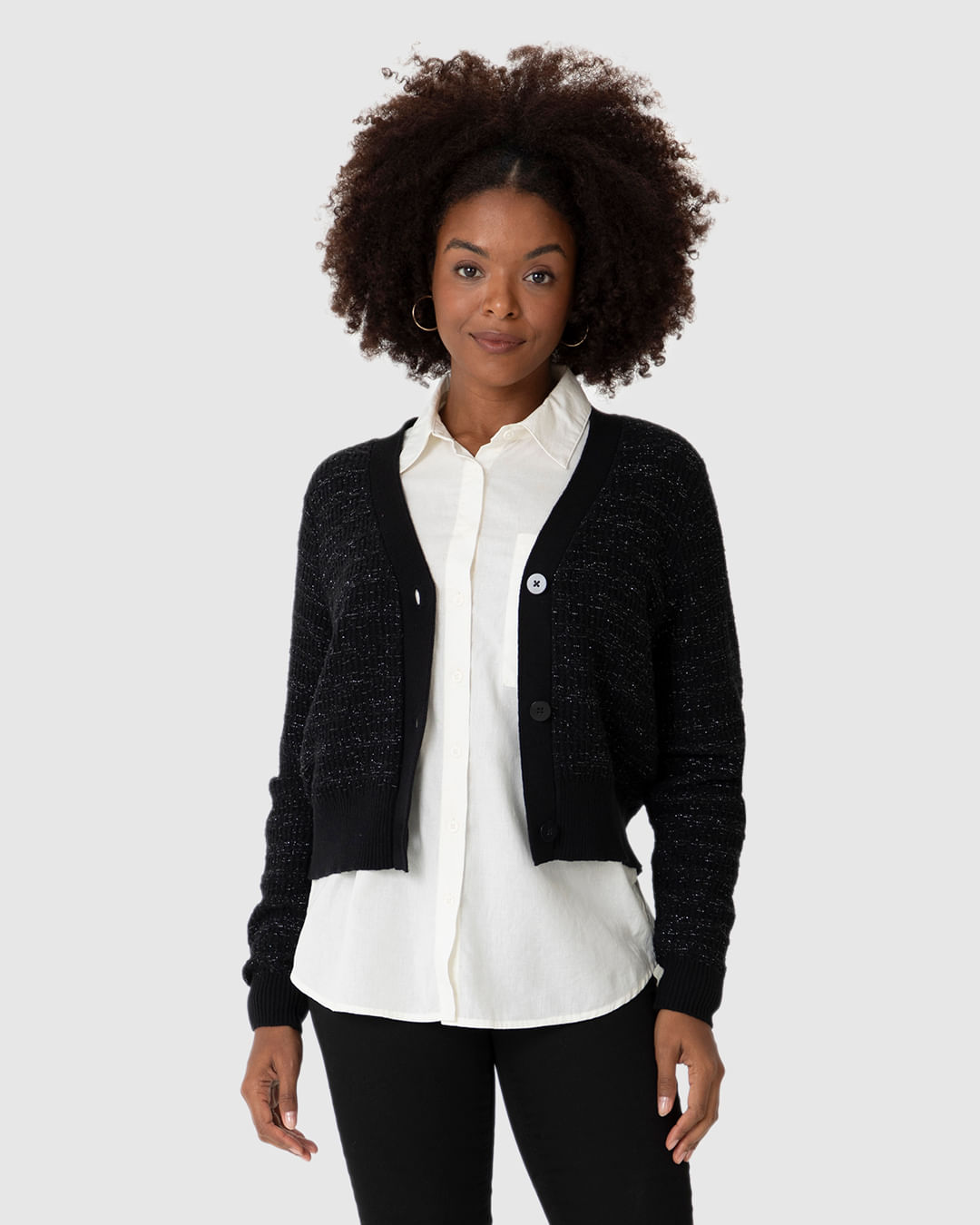 Cardigan Cropped Feminino Botões Frontais Em Tricô - Imagem 9