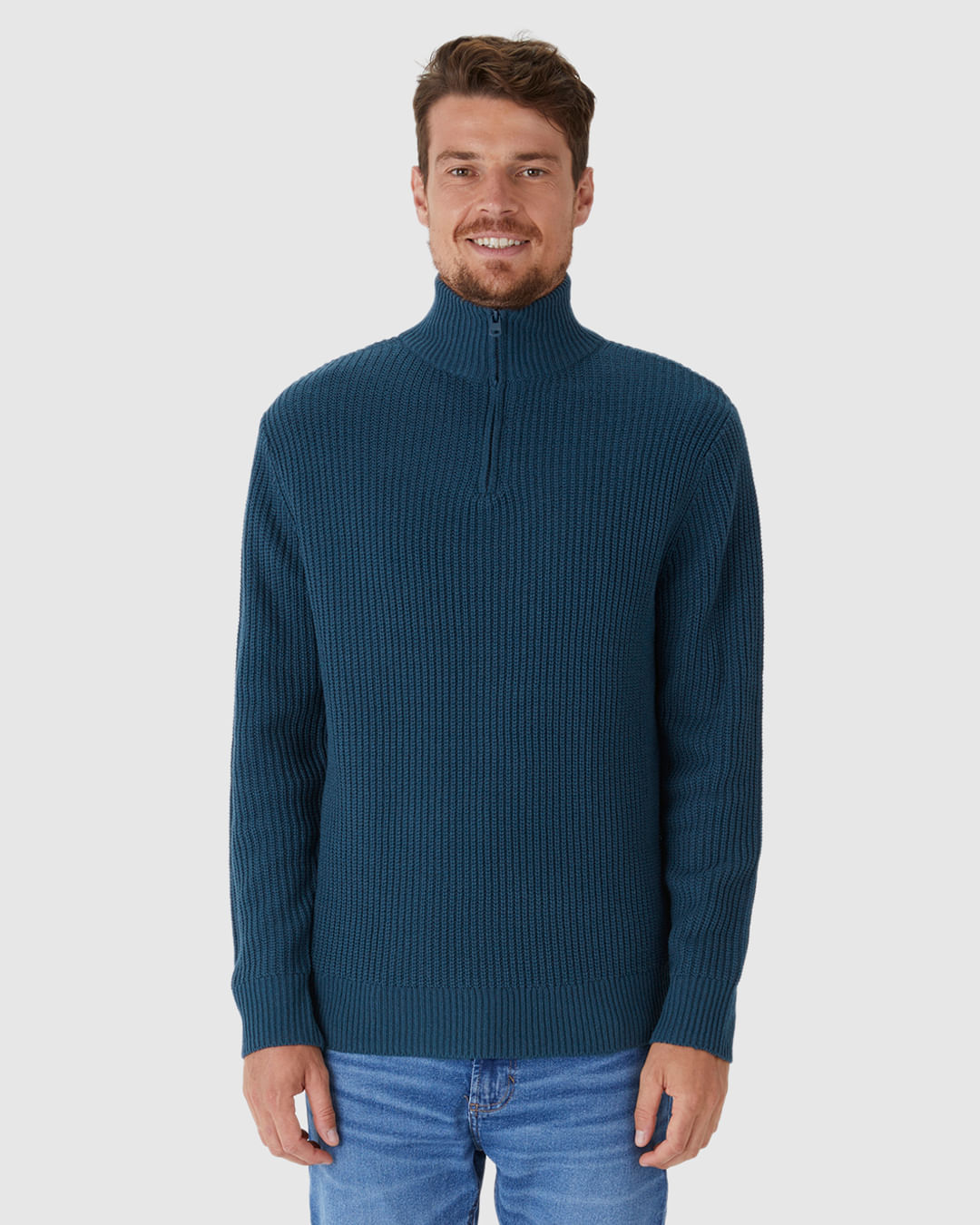 Suéter Masculino Gola Alta Fecho Zíper Em Tricô - Imagem 4