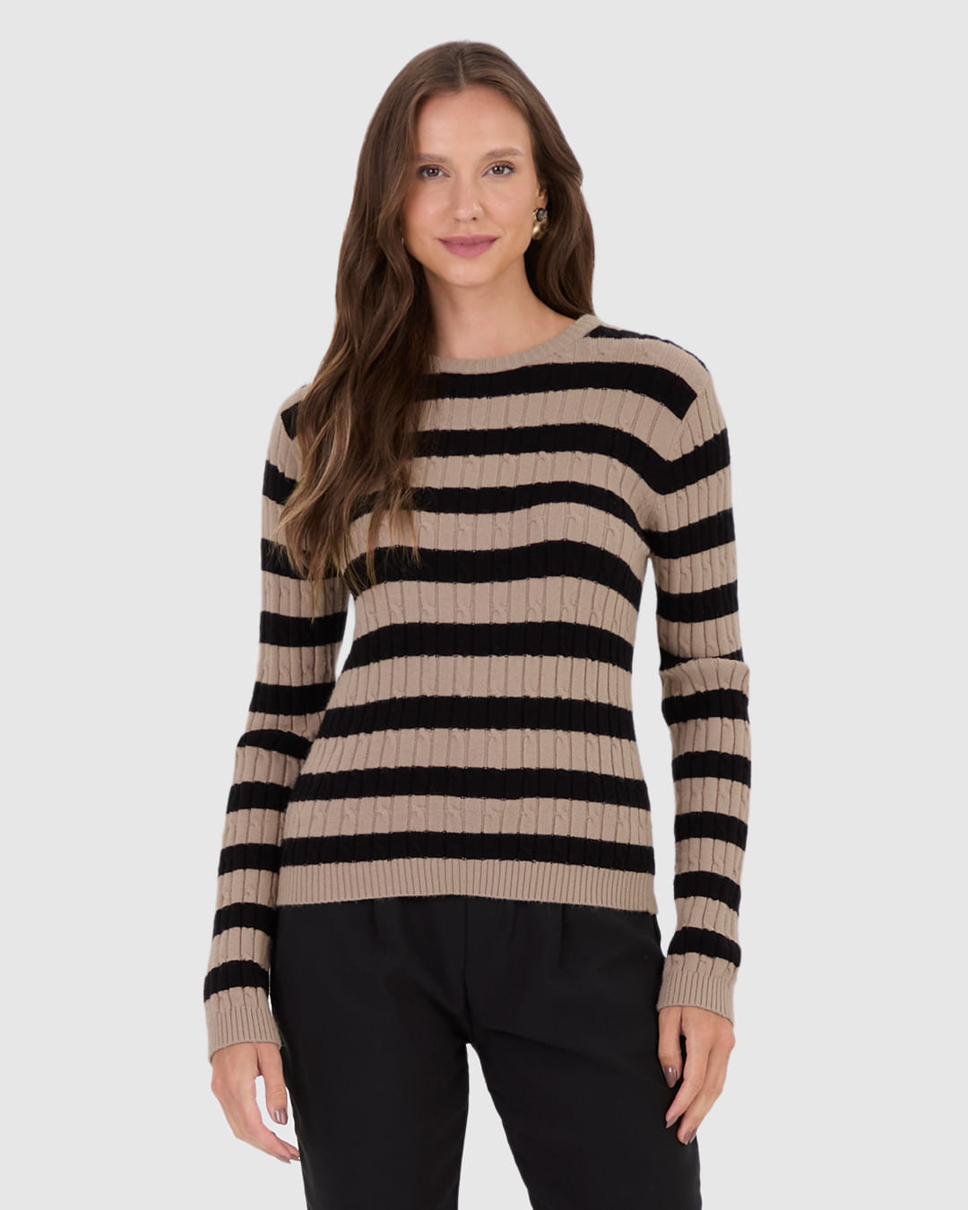 Suéter Feminino Listrado Manga Longa Em Tricô - Imagem 4