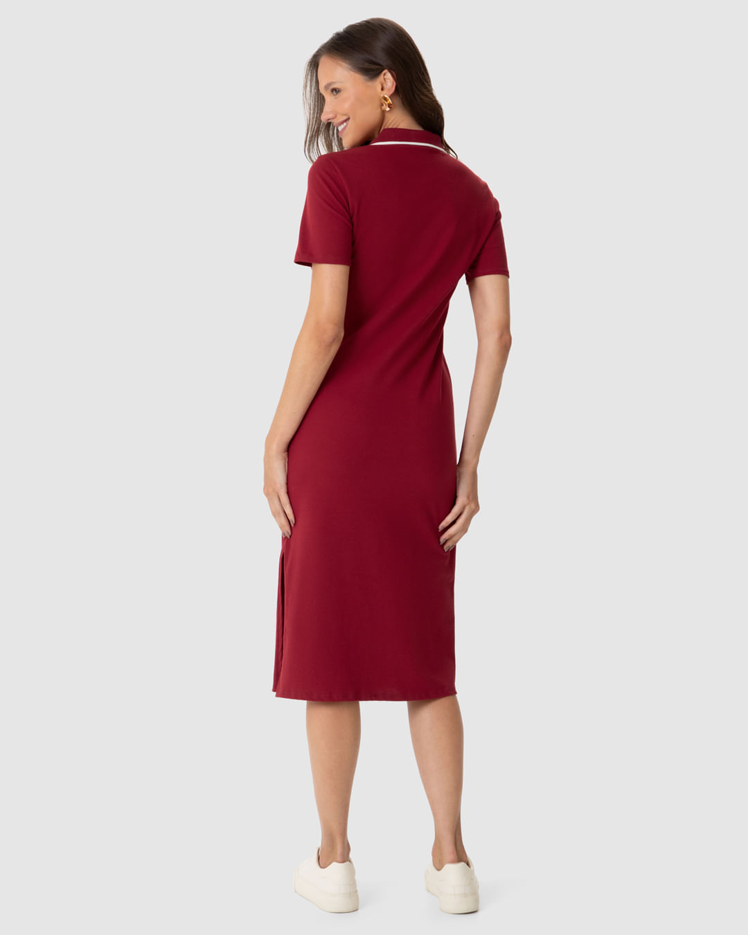 Vestido Midi Feminino Polo Fenda Lateral Em Piquet Stretch - Imagem 10
