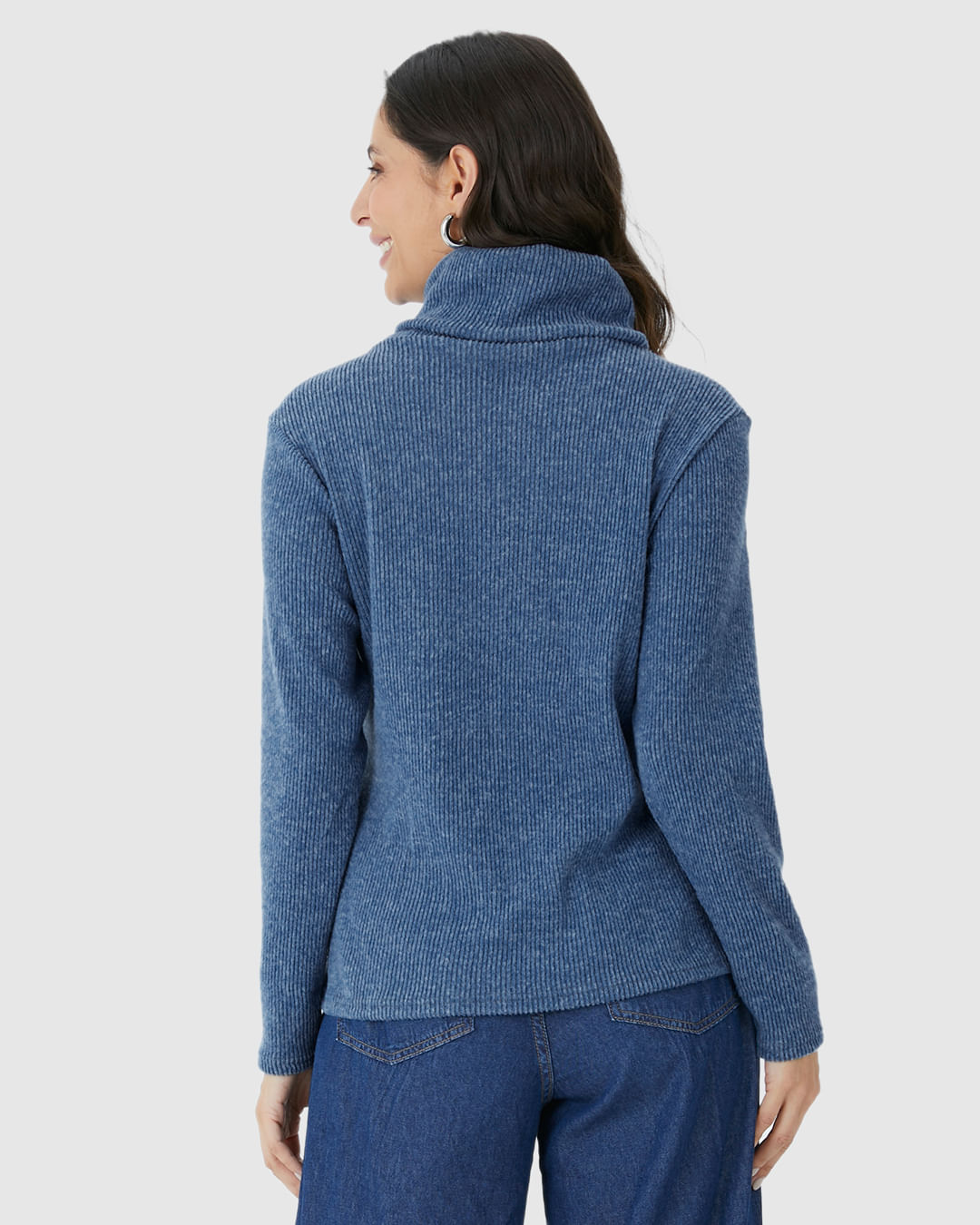 Blusa Ampla Feminina Gola Alta Em Tricô Rajado Flanelado - Imagem 10