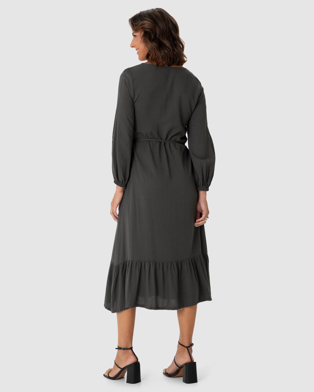 Vestido Midi Feminino Amplo Manga 7/8 Em Viscolinho - Imagem 10