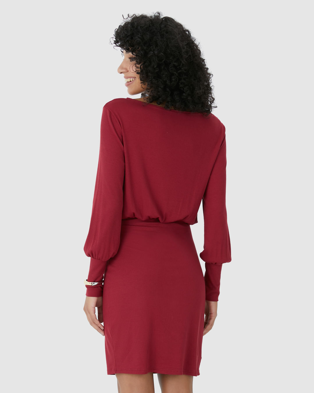 Vestido Feminino Manga Longa Em Malha Viscose Canelada - Imagem 20