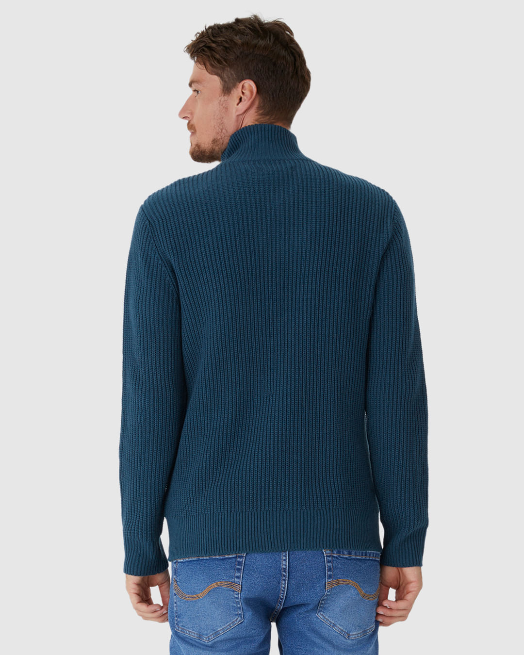Suéter Masculino Gola Alta Fecho Zíper Em Tricô - Imagem 15