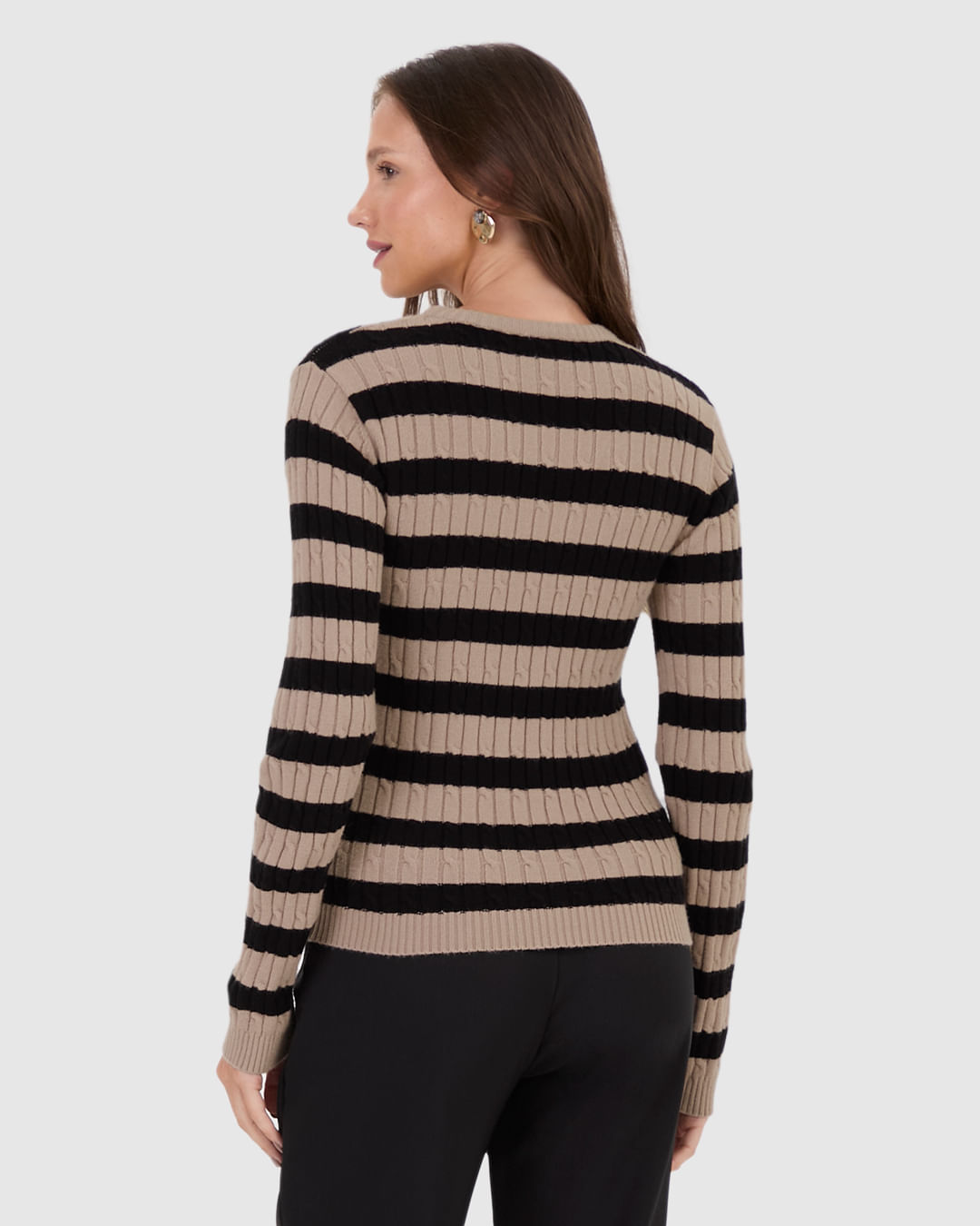 Suéter Feminino Listrado Manga Longa Em Tricô - Imagem 25