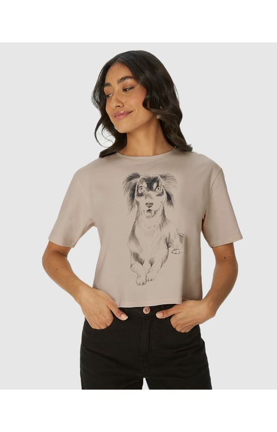 Camiseta Long Cropped Feminina Estampa Ilustrativa Em Algodão