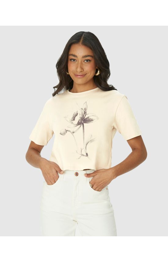 Camiseta Long Cropped Feminina Estampa Ilustrativa Em Algodão