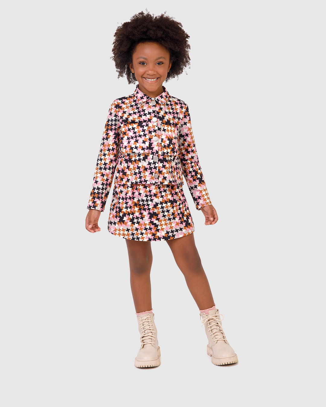 Conjunto Infantil Menina Camisa E Shorts Saia Em Moletom Stretch Malwee Kids