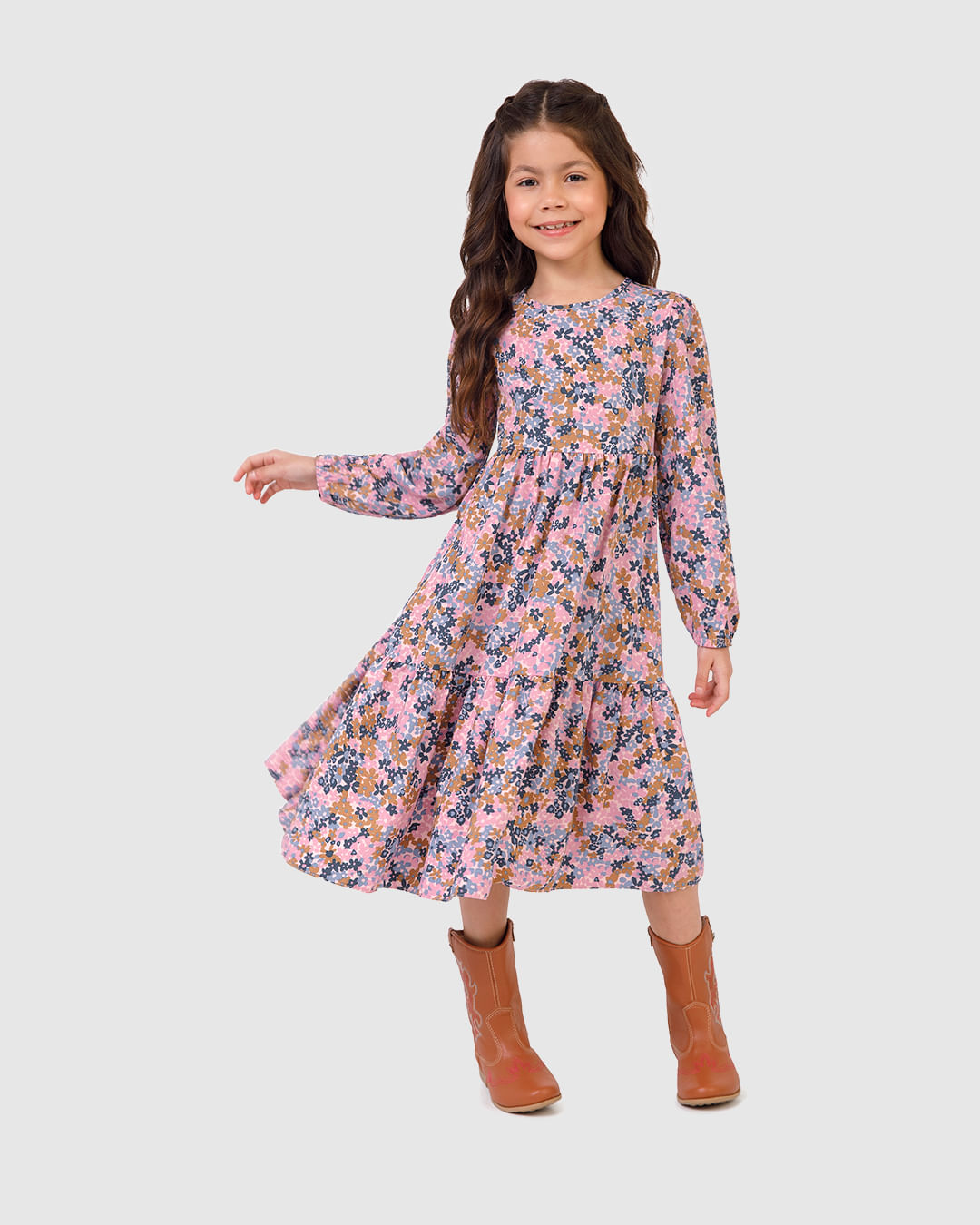 Vestido Infantil Marias Manga Longa Floral Em Viscose Malwee Kids