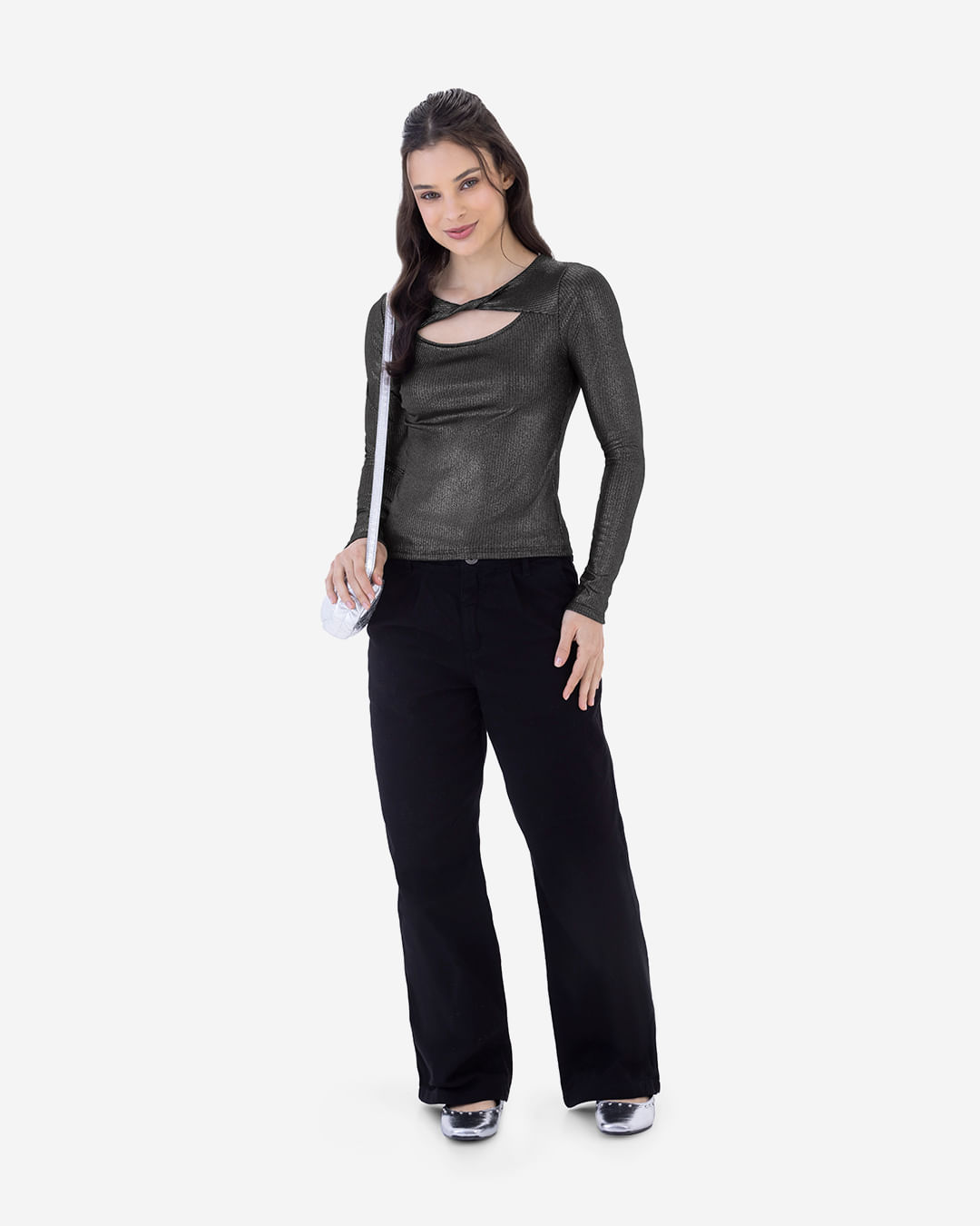 Blusa Menina Decote Com Torção Em Malha Canelada Brilho Malwee Kids