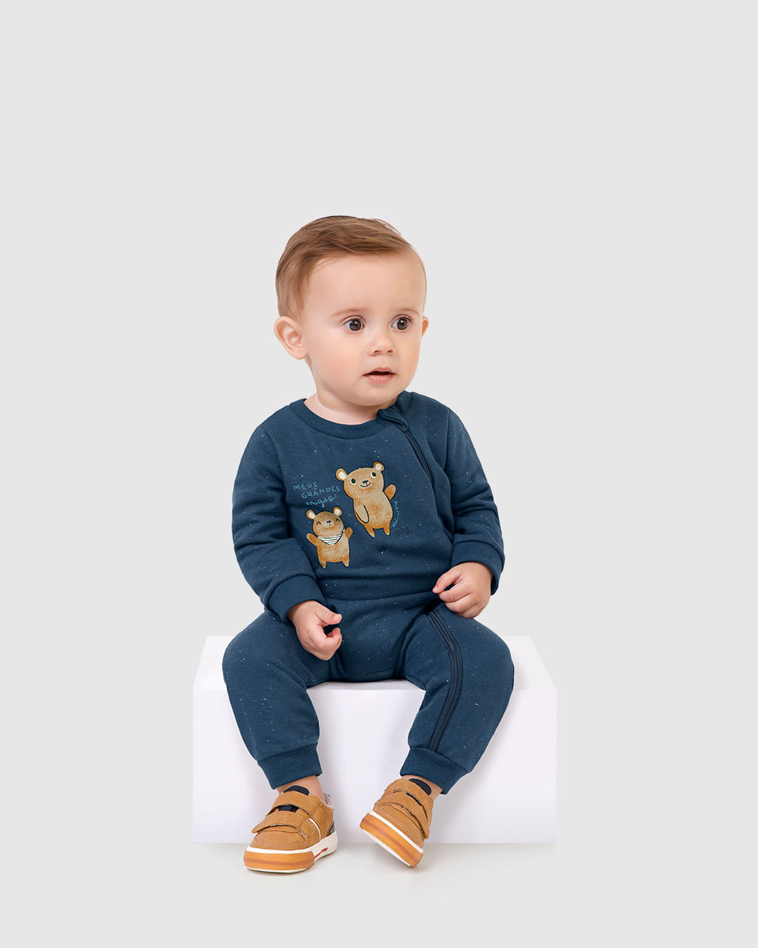 Macacão Infantil Menino Abertura Zíper Frontal Em Moletom Botonê Malwee Kids