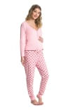 Pijama feminino longo com estampa poá